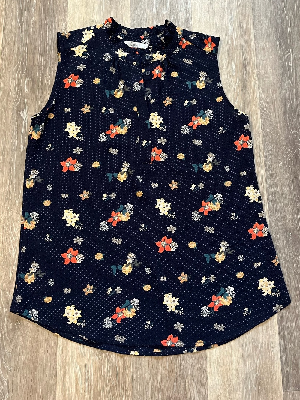 Dalia Navy Sleeveless Floral Polka Dot blouse